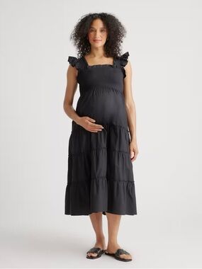 Quince 100% Organic Cotton Poplin Maternity Smocked Midi Dress